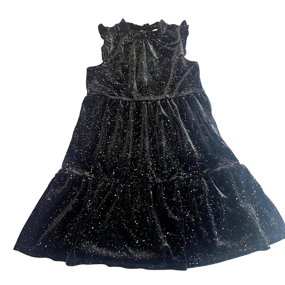 Crewcuts Girls Black Multi Glitter Velvet Tiered Ruffle Dress Size 7 BU304 NEW
